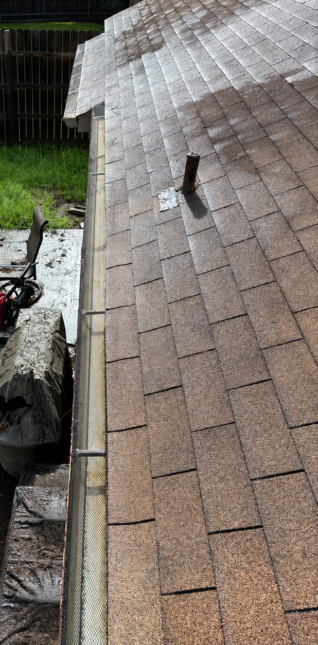 Roof cleaned with a low-pressure soft wash method in the Carrollton area