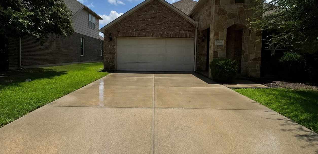 Driveway and front entry after professional pressure washing